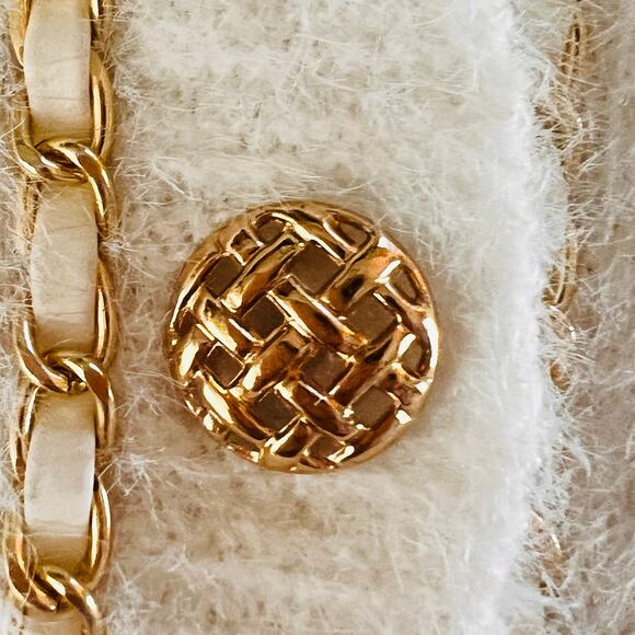Nanette Lepore White Knit Gold Button Chain Trim Quiet Luxury Cardigan Medium - Picture 8 of 11